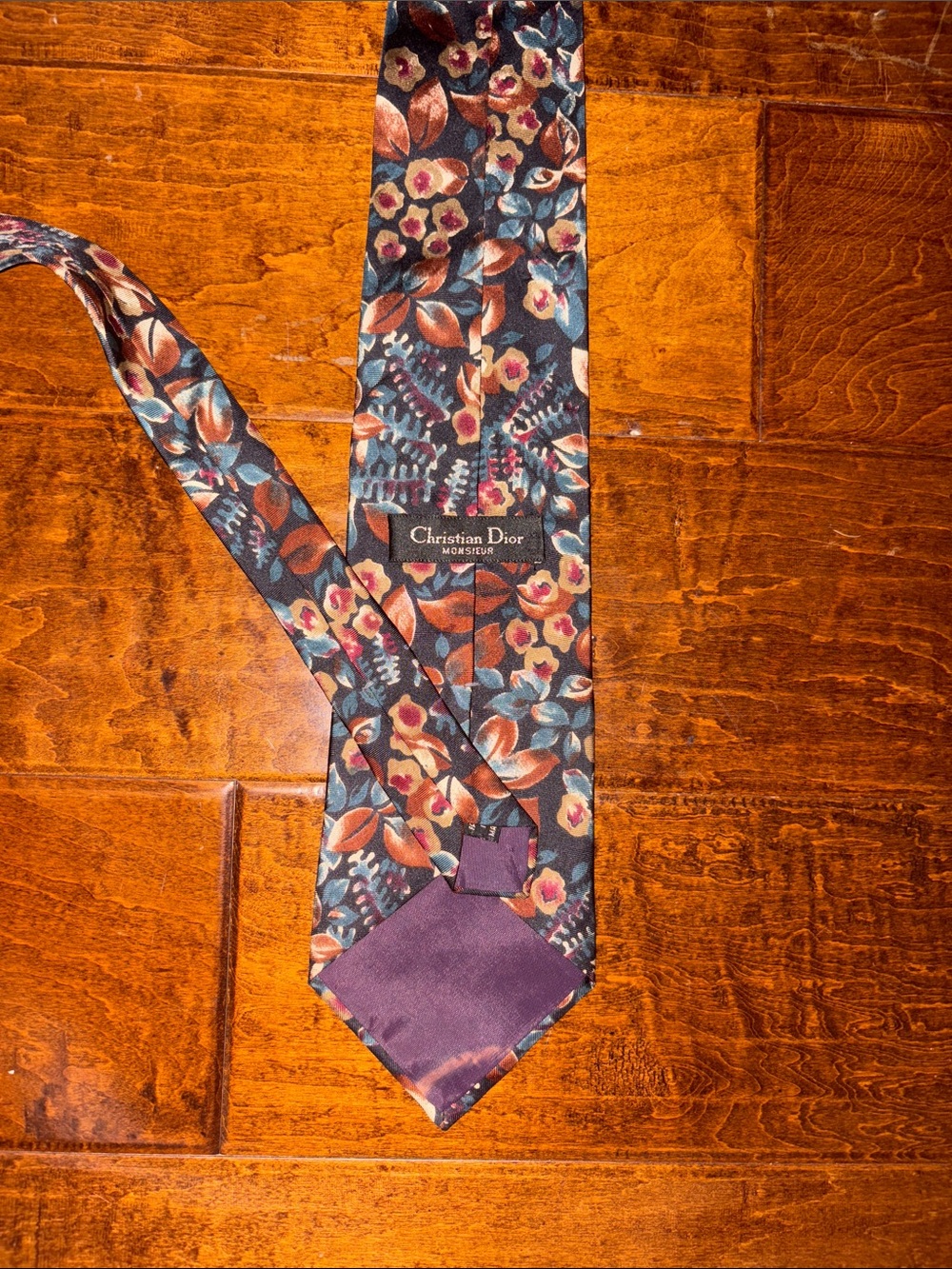 Dior Floral Silk Tie in Navy, Rust, Teal, Purple